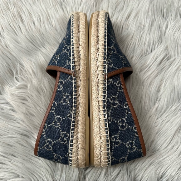 GUCCI Denim GG Monogram Espadrilles Blue Tea Cuir 9.5 - Picture 4 of 10